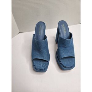 Azalea Wang Chunky Platform Denim Mule Sandal Blue Block Heel Size 11 Open-toe